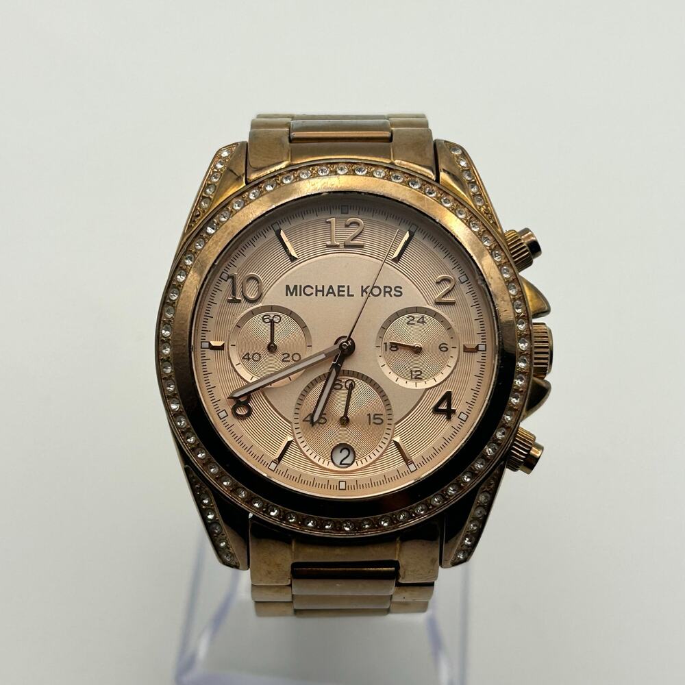 Michael Kors MK-5263 Blair Rose Gold Women’s Chronograph Watch New Battery